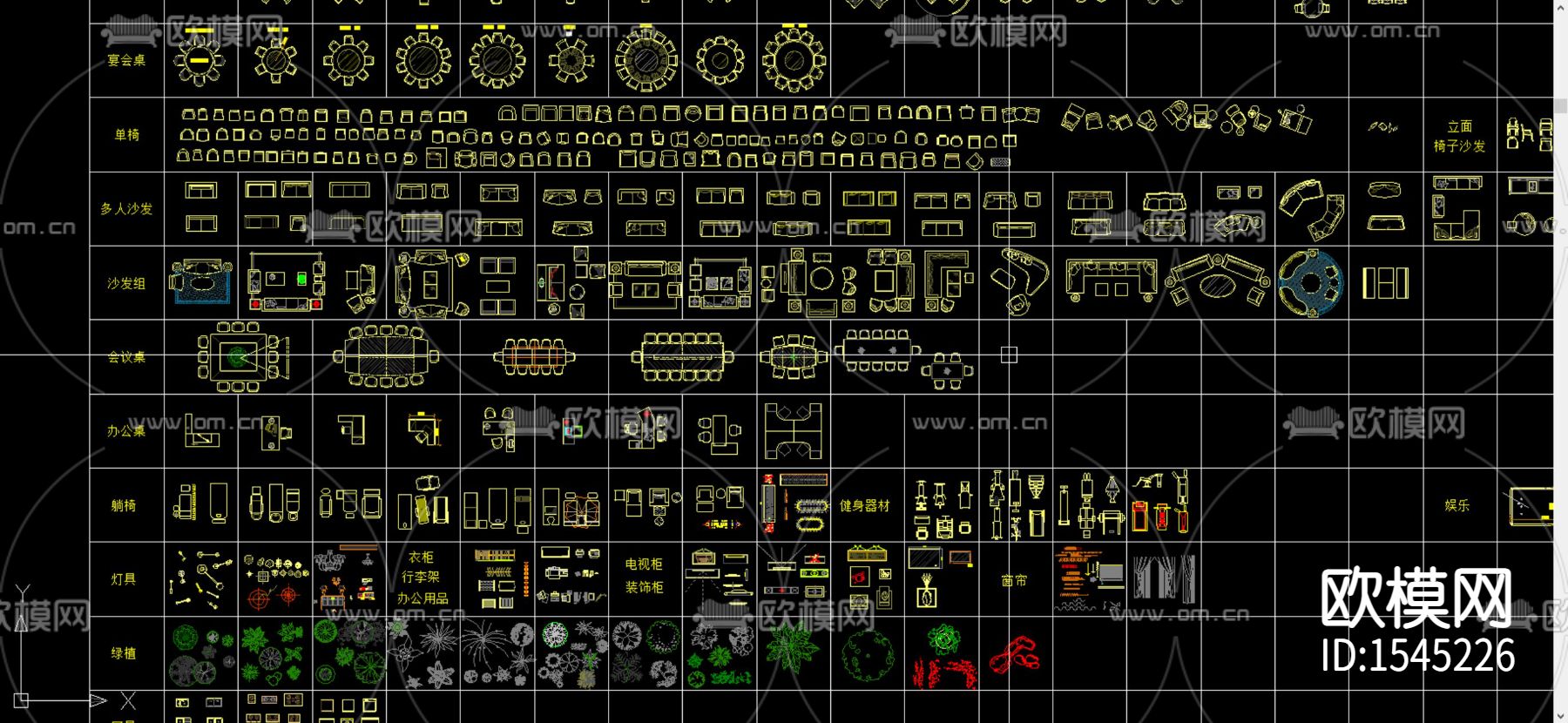 室内平面图块cad图库下载（渲染图2）