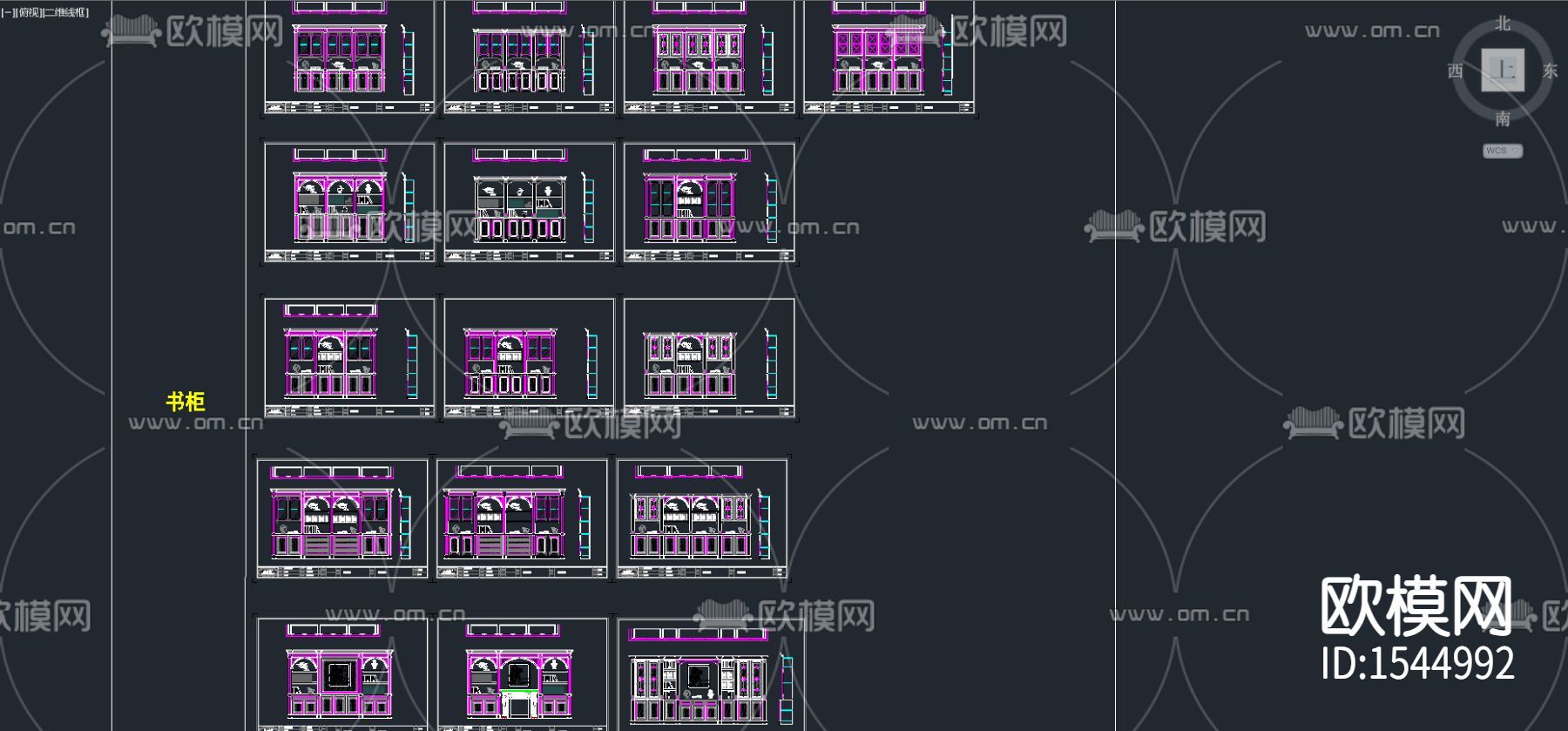 美式餐厅柜书柜cad图库下载（渲染图3）