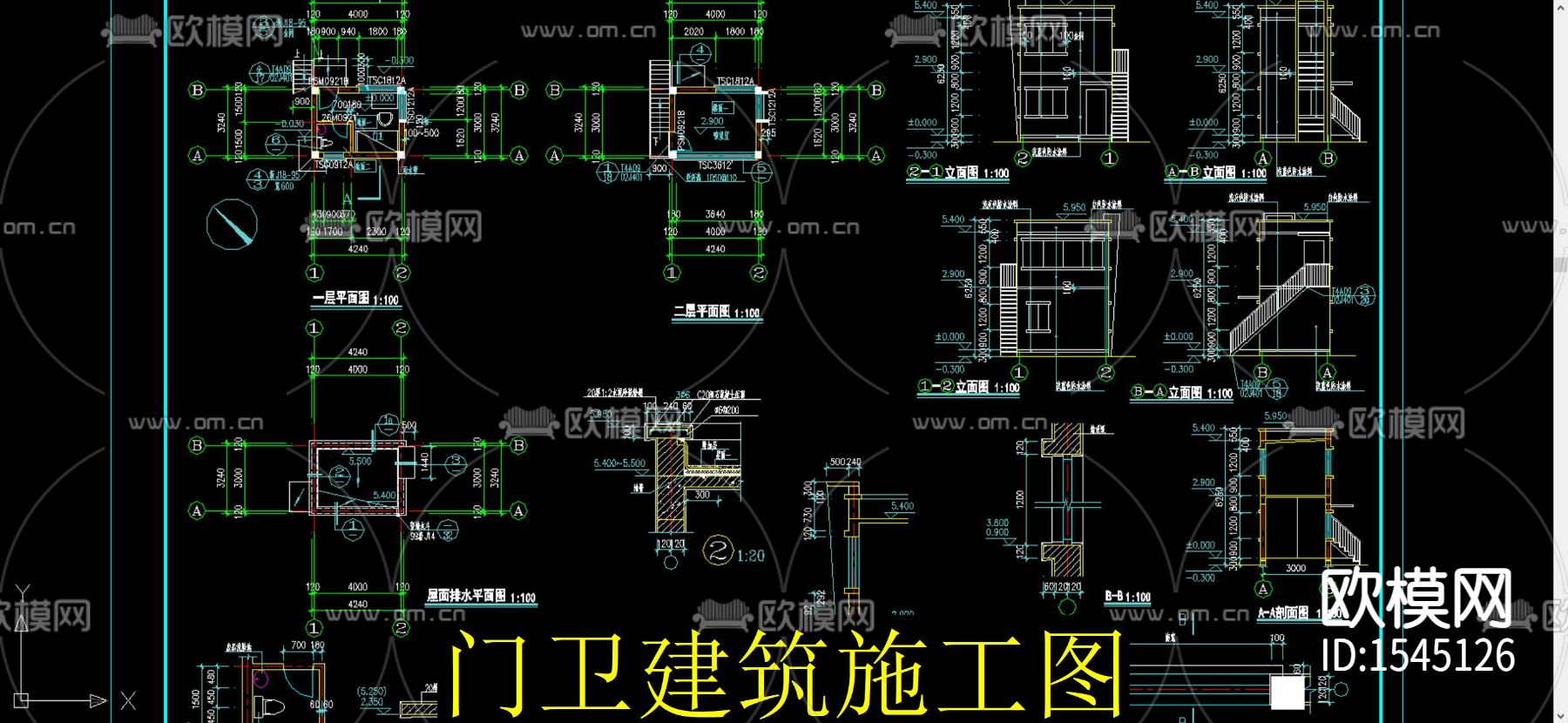 门卫建筑cad施工图下载