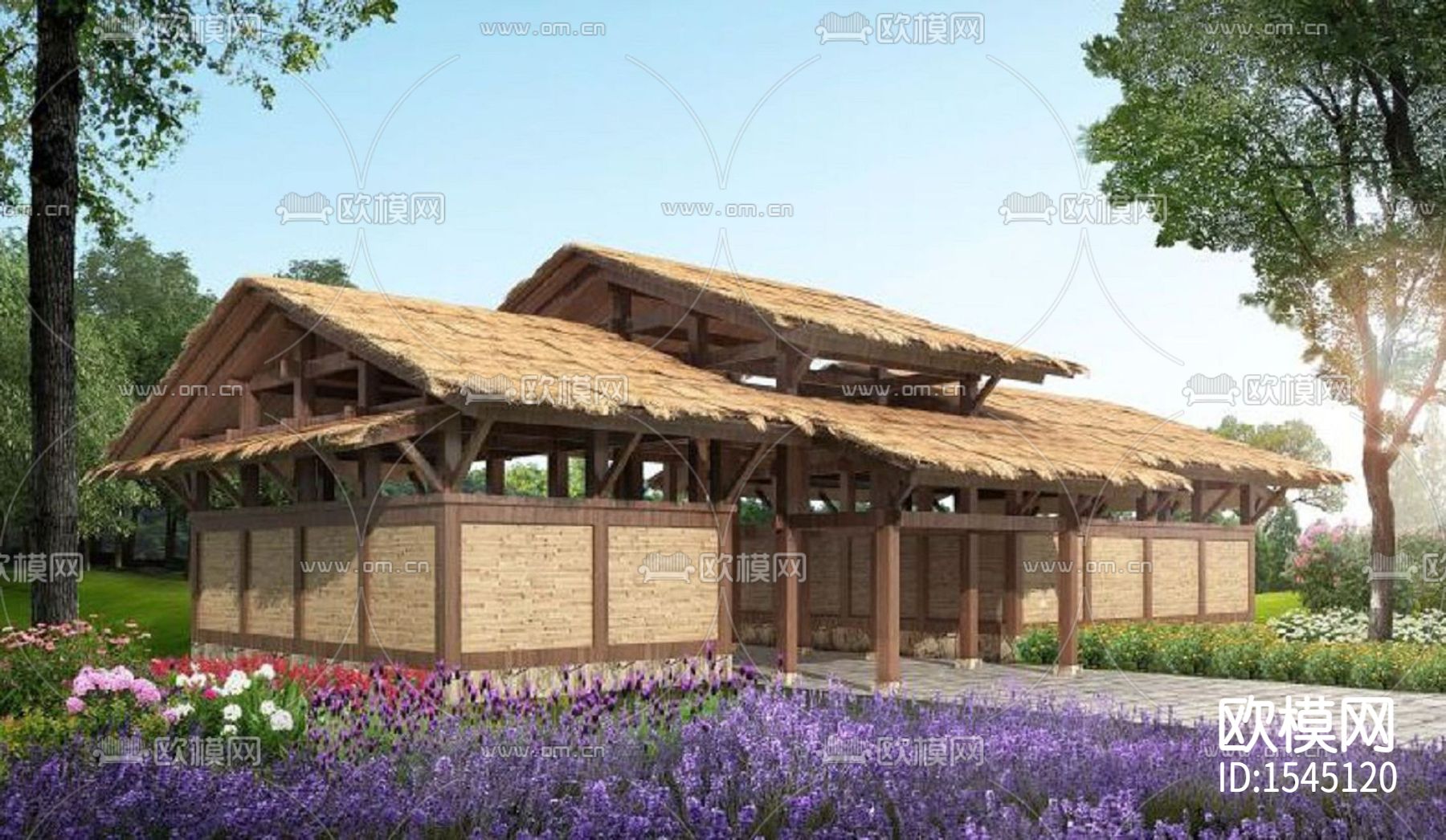 茅草屋cad施工图下载（渲染图3）