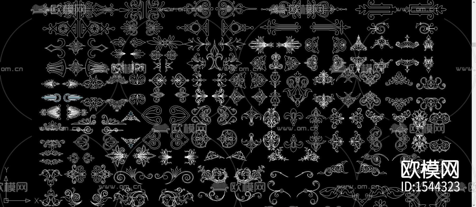 古典花纹火焰纹铁艺花纹cad图库下载（渲染图2）