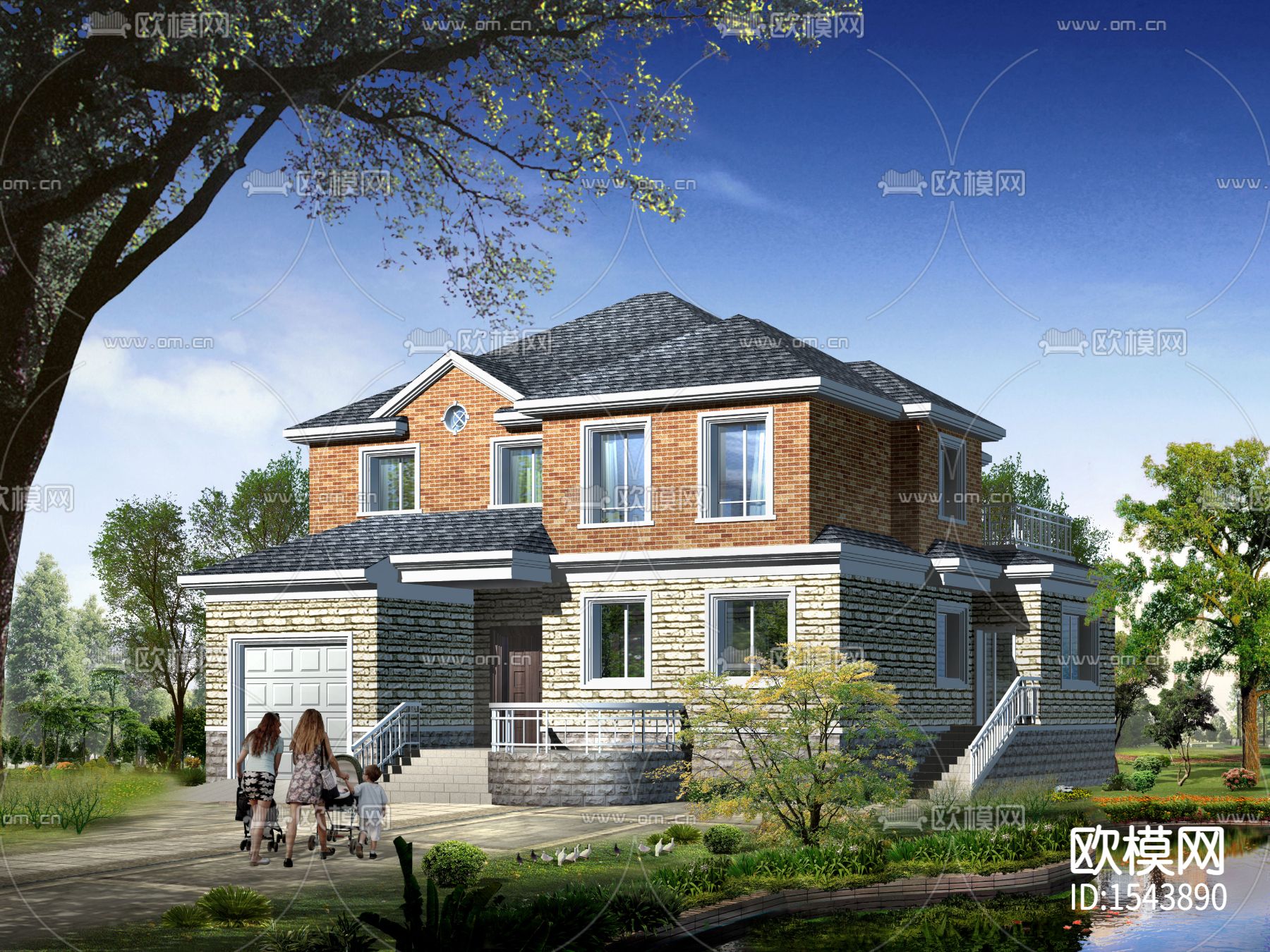 别墅建筑cad施工图下载（渲染图1）