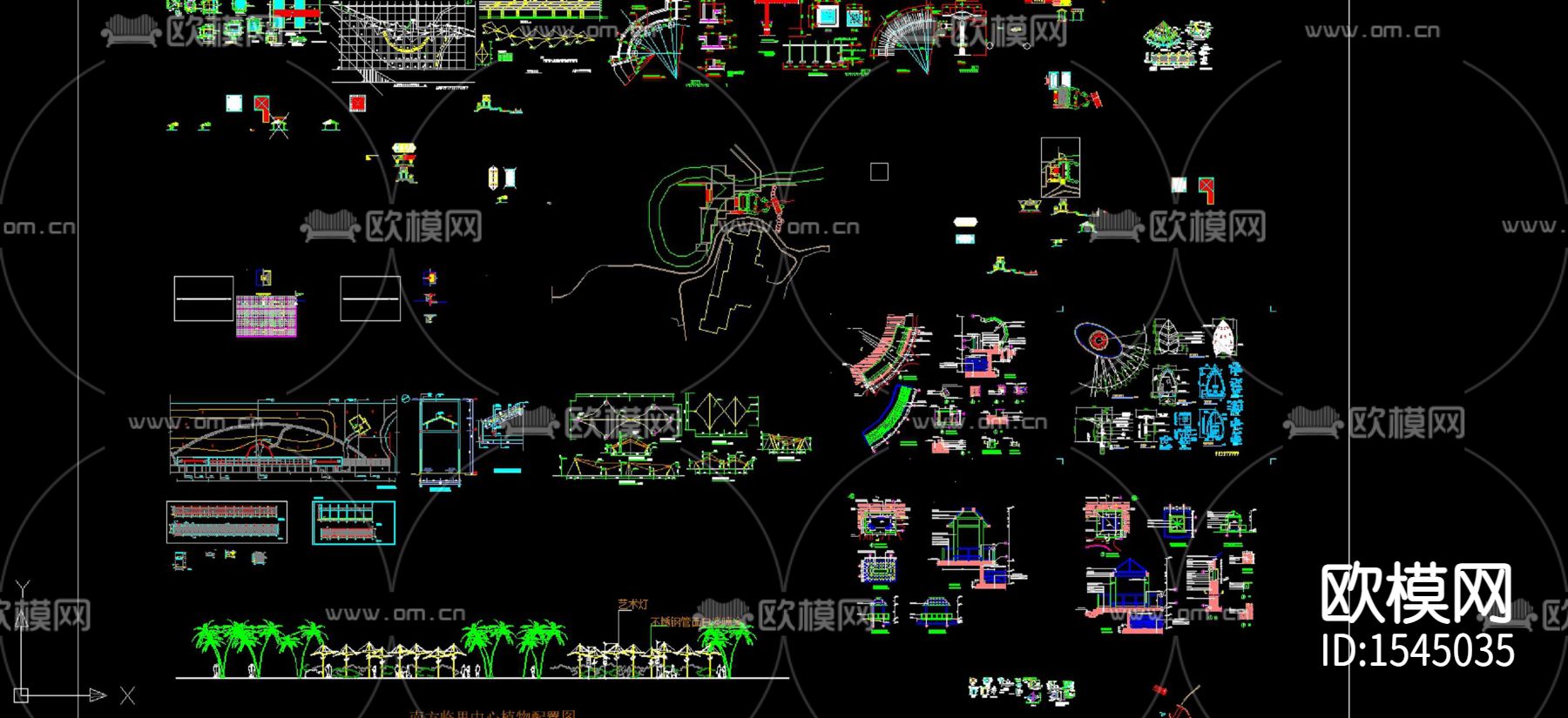 景观亭廊小品cad图库下载（渲染图3）