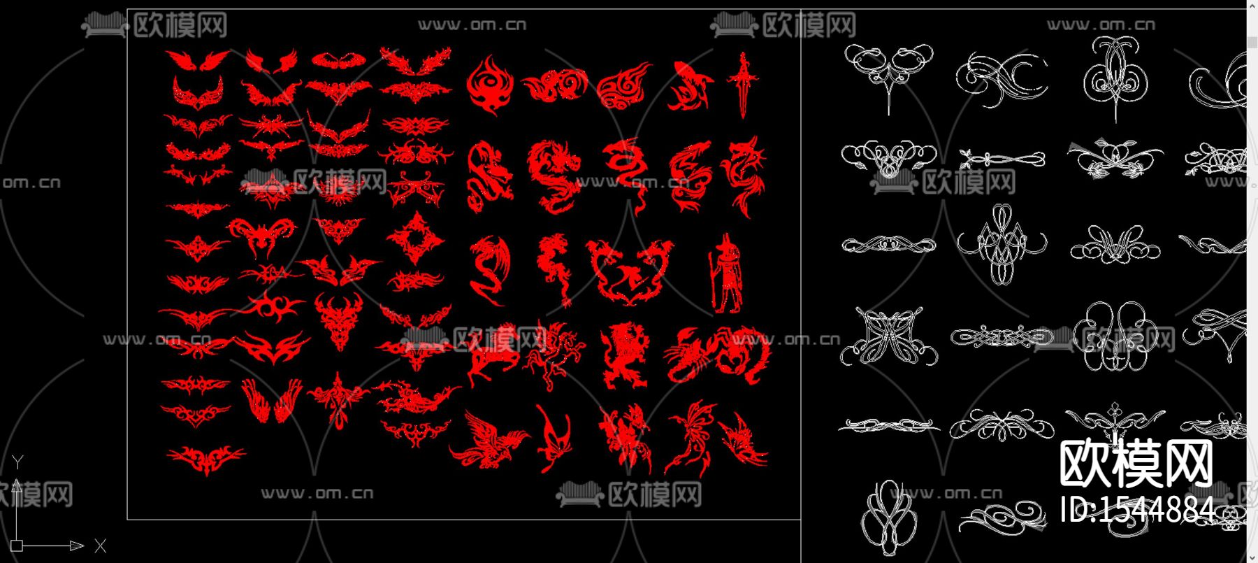 蝴蝶纹火焰纹图腾cad图库下载（渲染图2）