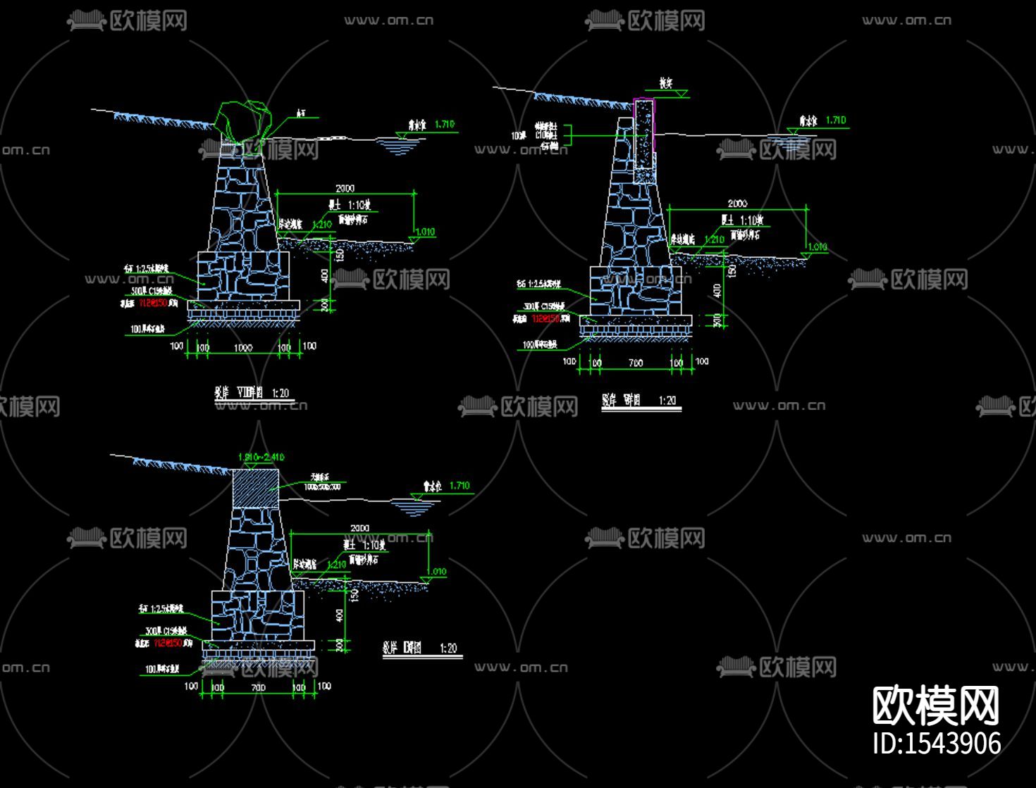 驳岸cad施工图下载（渲染图2）