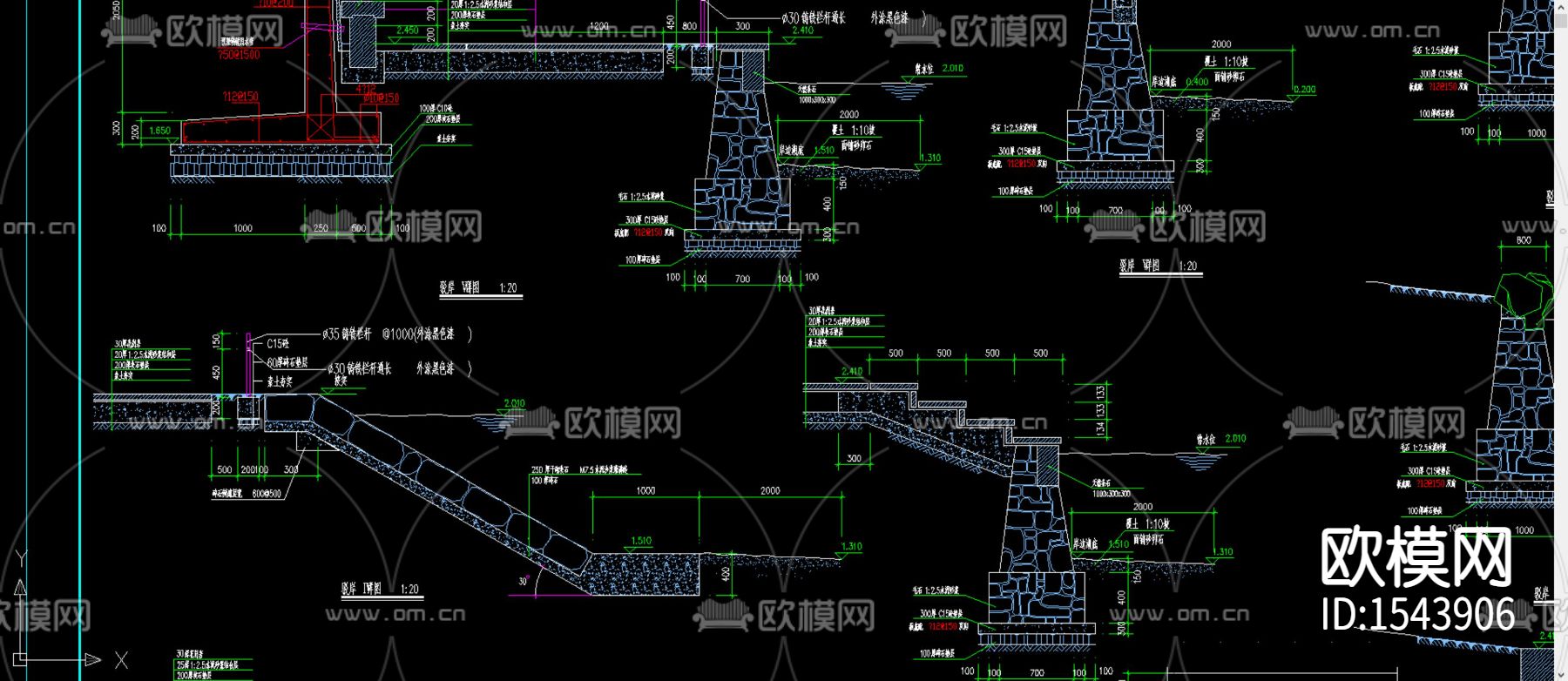 驳岸cad施工图下载（渲染图3）