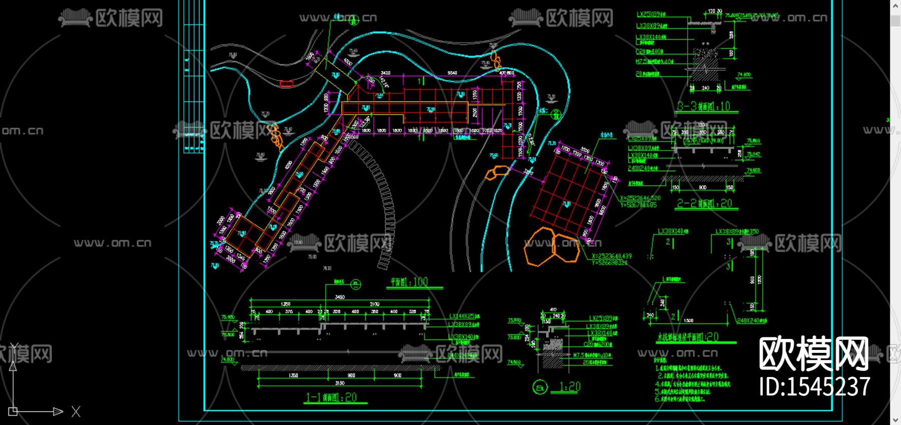 驳岸栏木栈道观景桥平台节点大样下载（渲染图2）