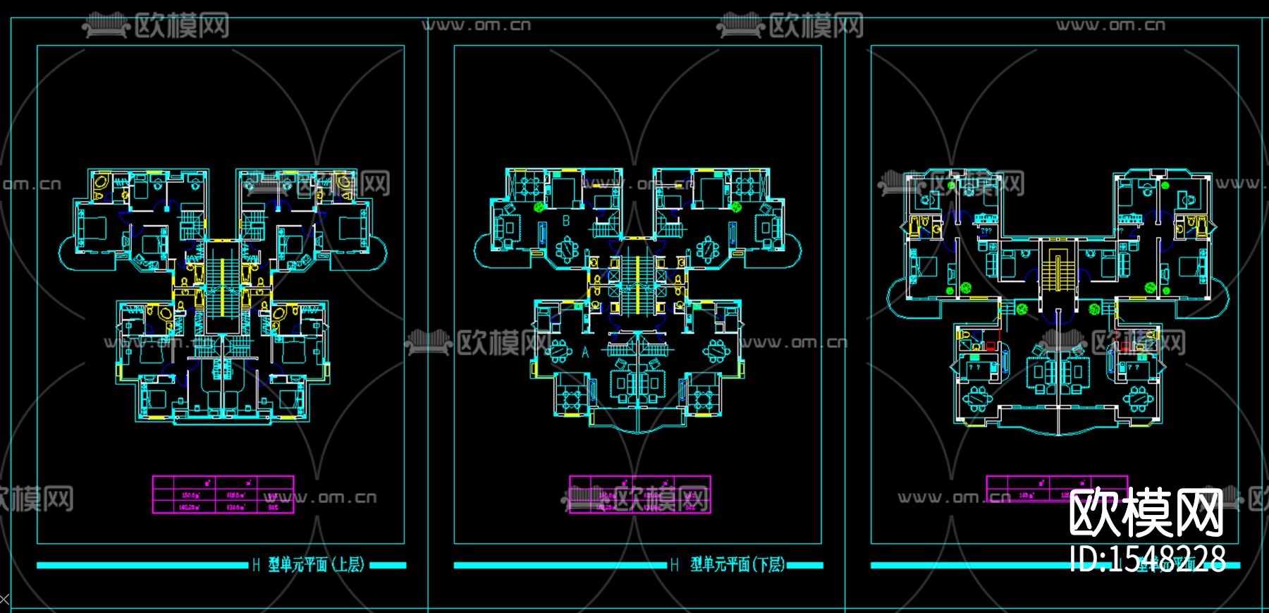 32住宅户型cad平面图下载（渲染图3）
