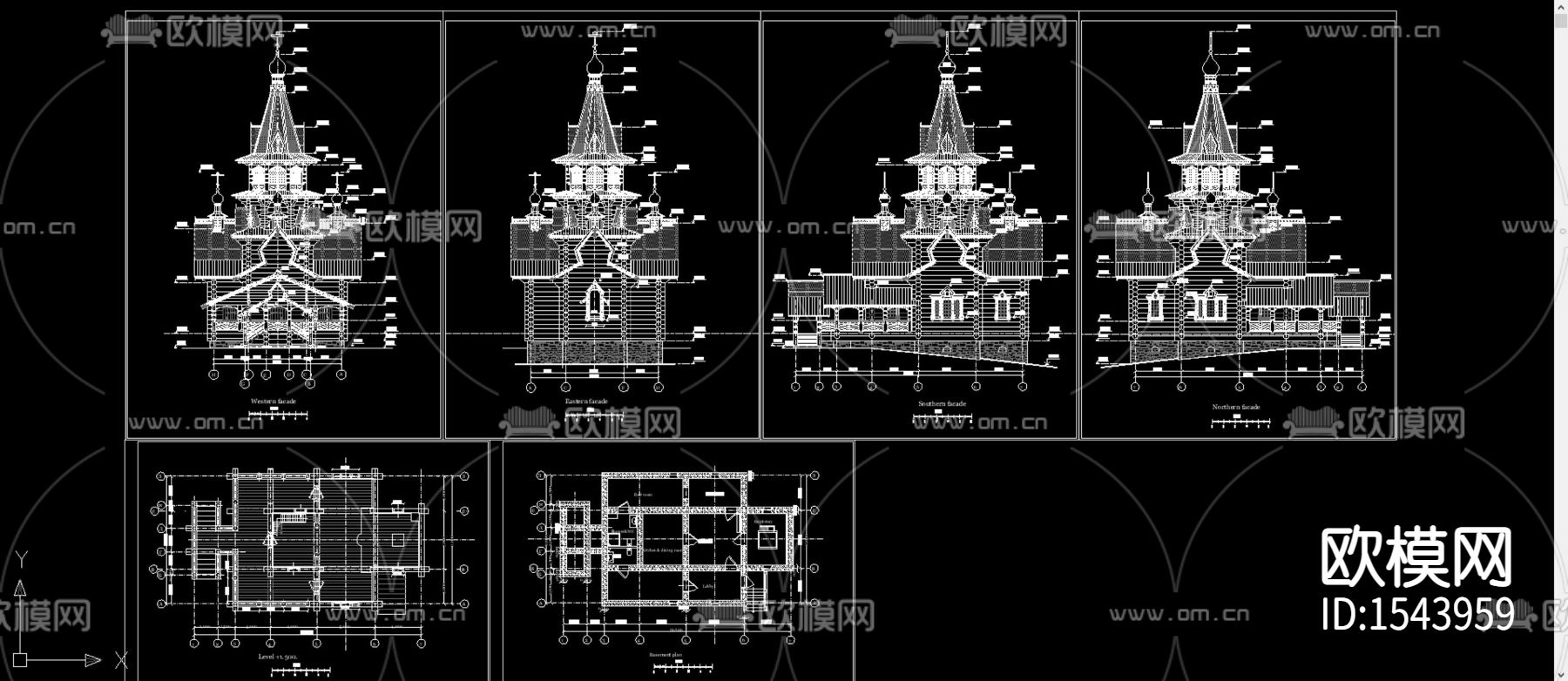 城堡式住宅平立面cad图库下载（渲染图3）