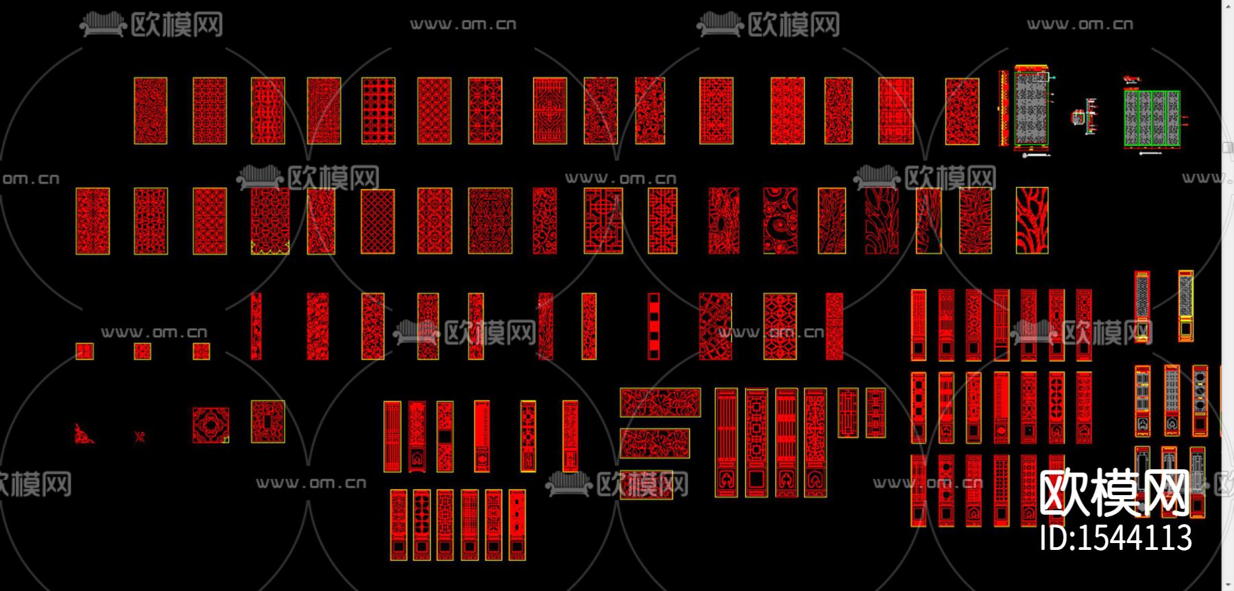 中式雕花屏风cad图库下载（渲染图3）