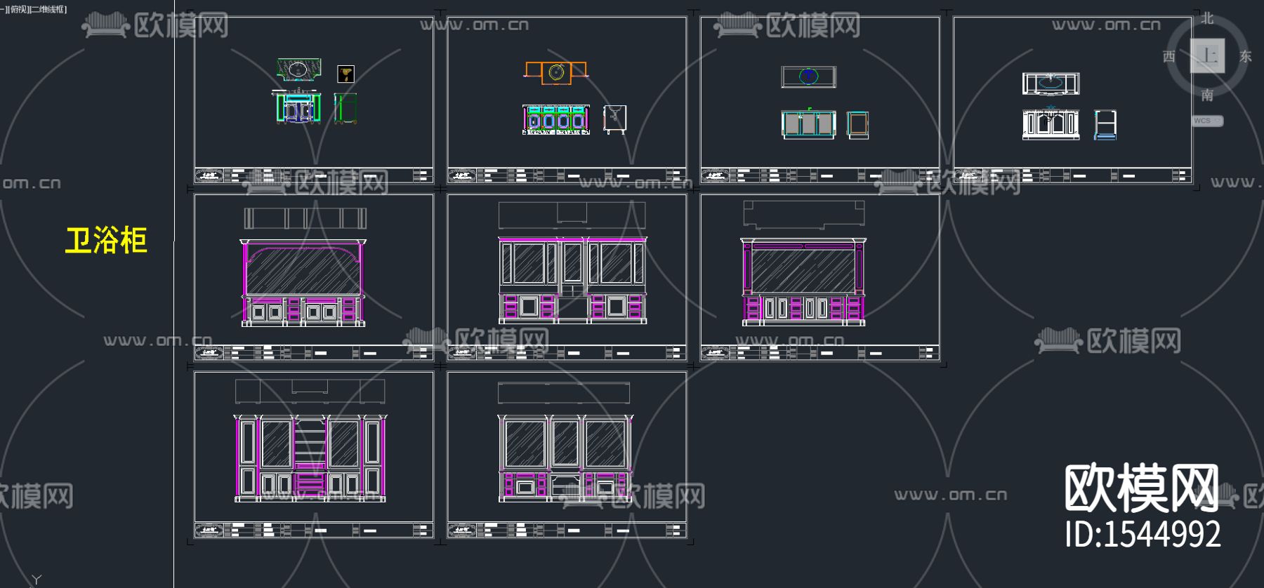 美式餐厅柜书柜cad图库下载（渲染图4）