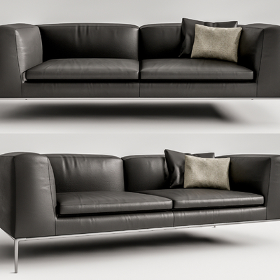 现代皮革双人沙发su模型
