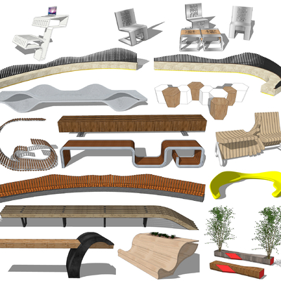  现代户外创意坐凳异形座椅su模型 