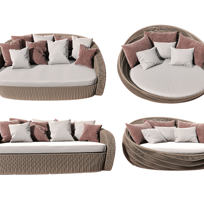  现代藤编休闲沙发su模型 