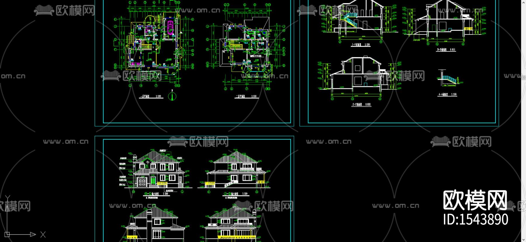 别墅建筑cad施工图下载（渲染图2）
