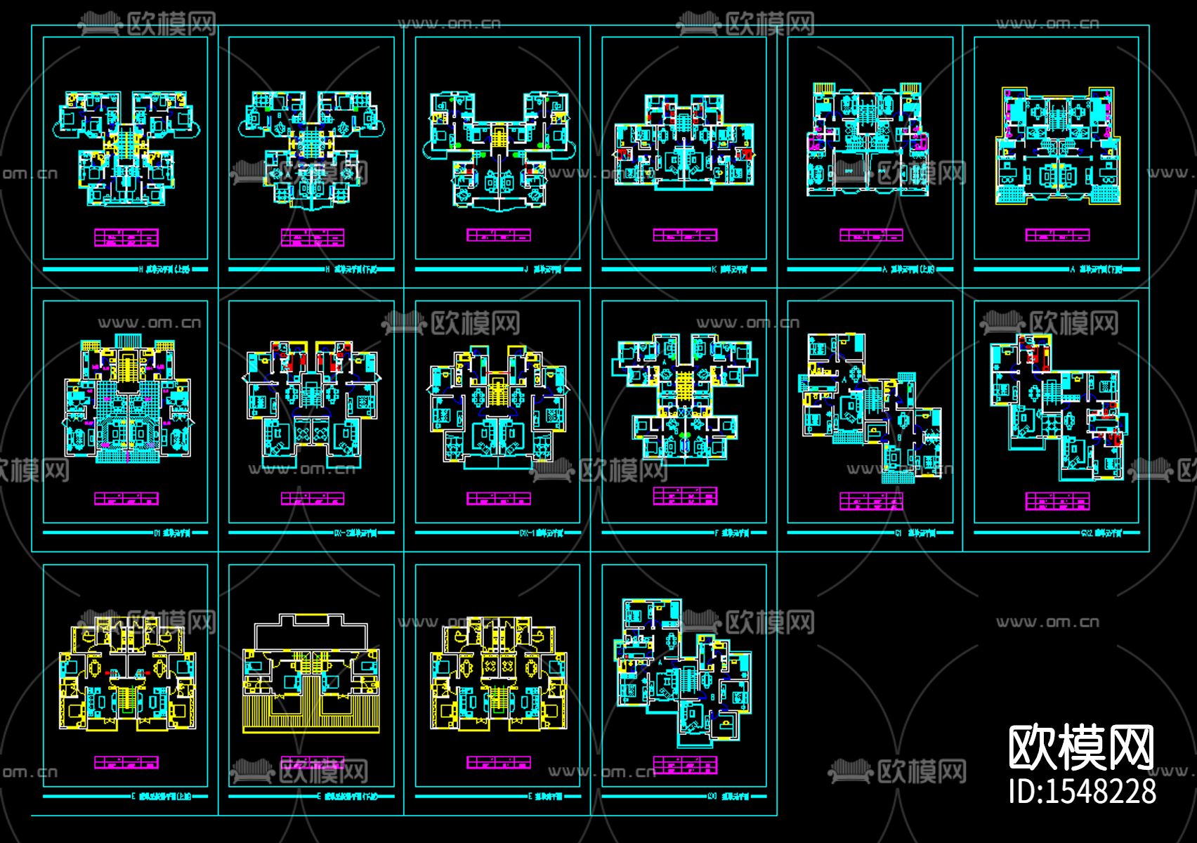 32住宅户型cad平面图下载（渲染图1）