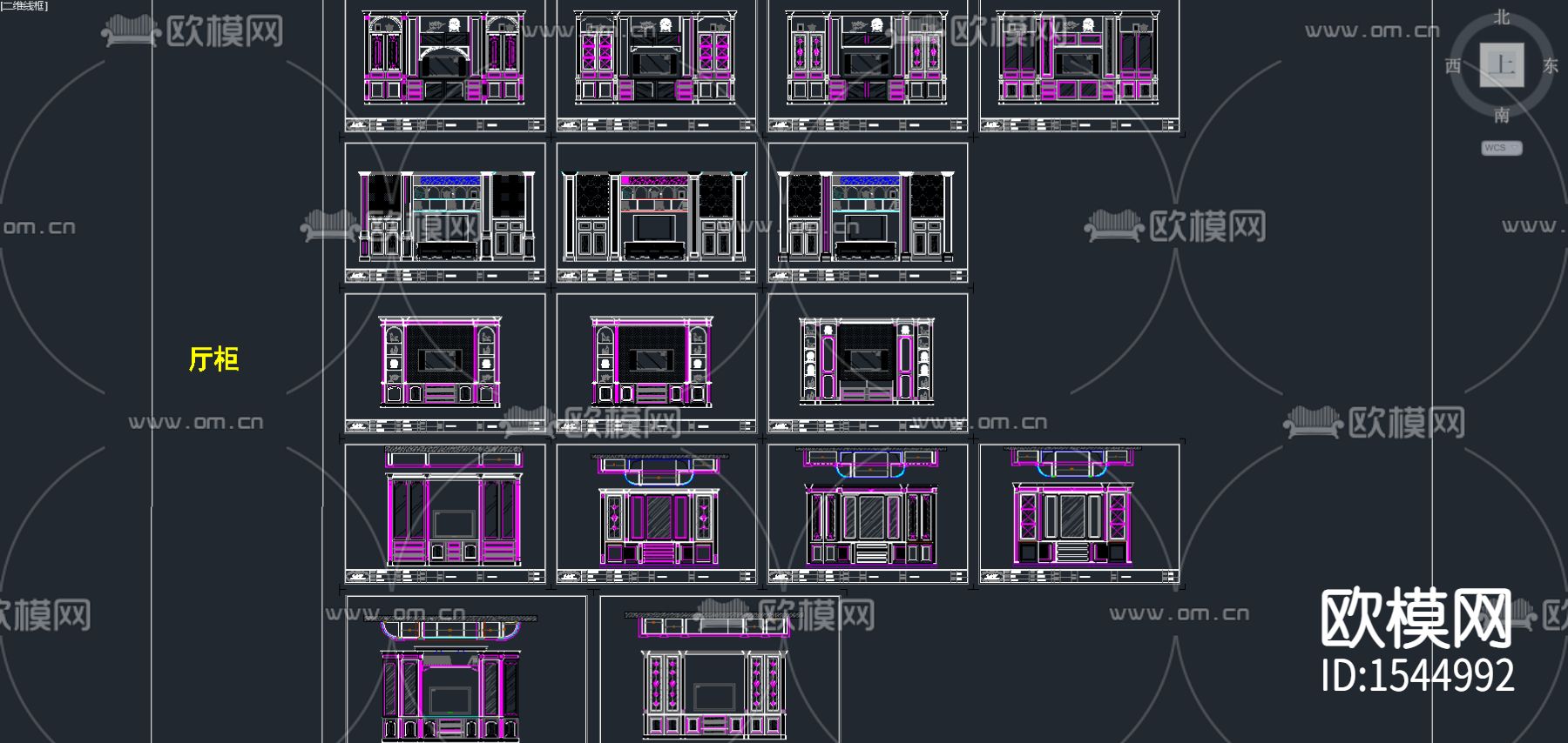 美式餐厅柜书柜cad图库下载（渲染图1）