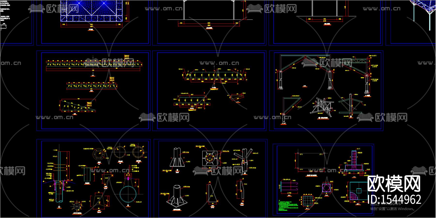 加油站膜结构cad施工图下载（渲染图1）