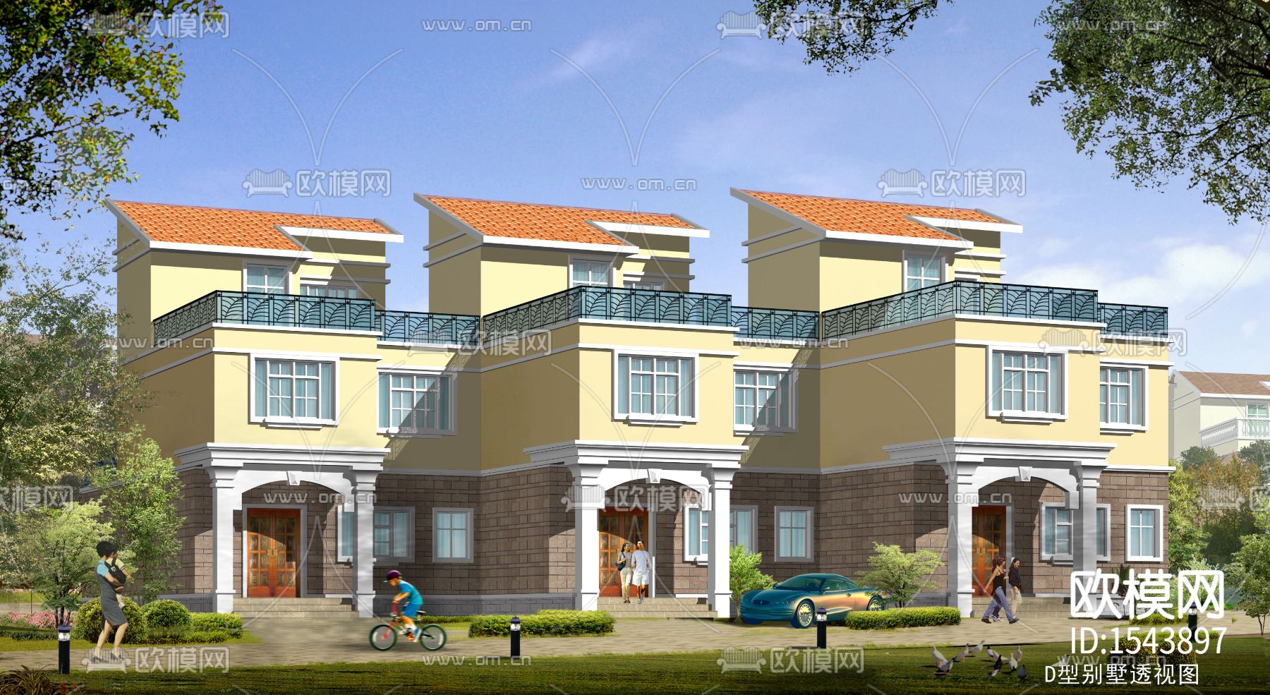 别墅建筑cad施工图下载（渲染图1）