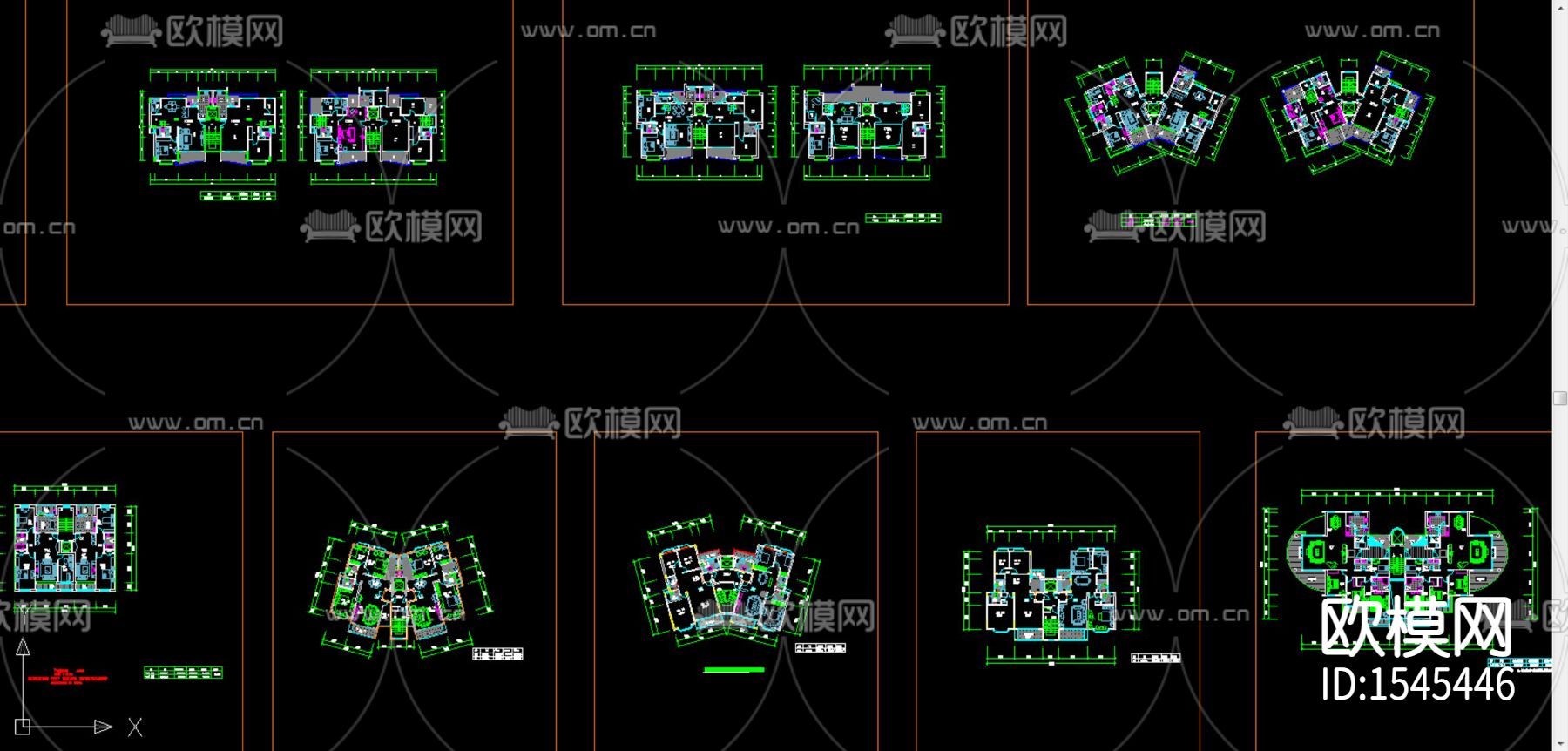 一梯两户住宅建筑户型平面cad图库