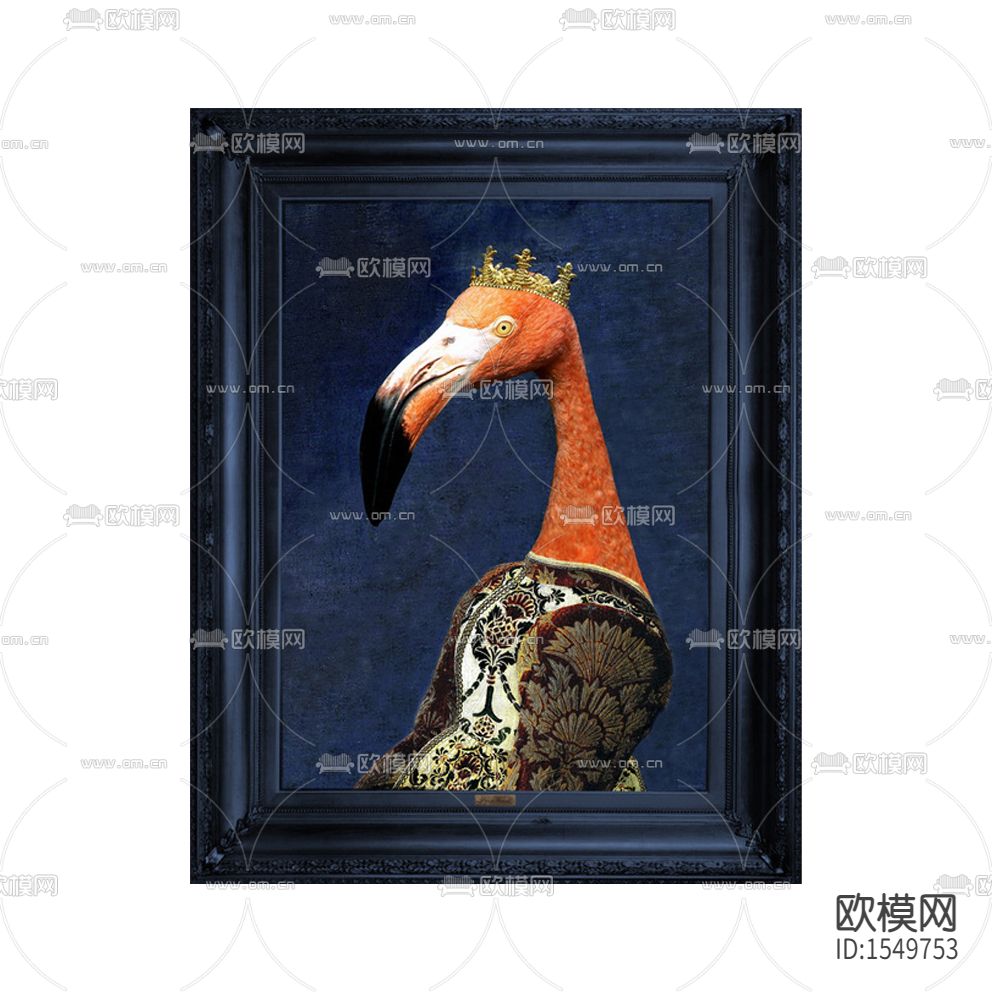 美式轻奢实木雕刻相框大嘴鹤拟人油画