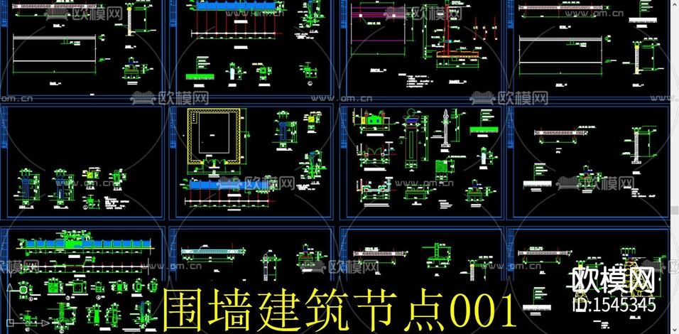 圍墻cad施工圖下載(渲染圖1)