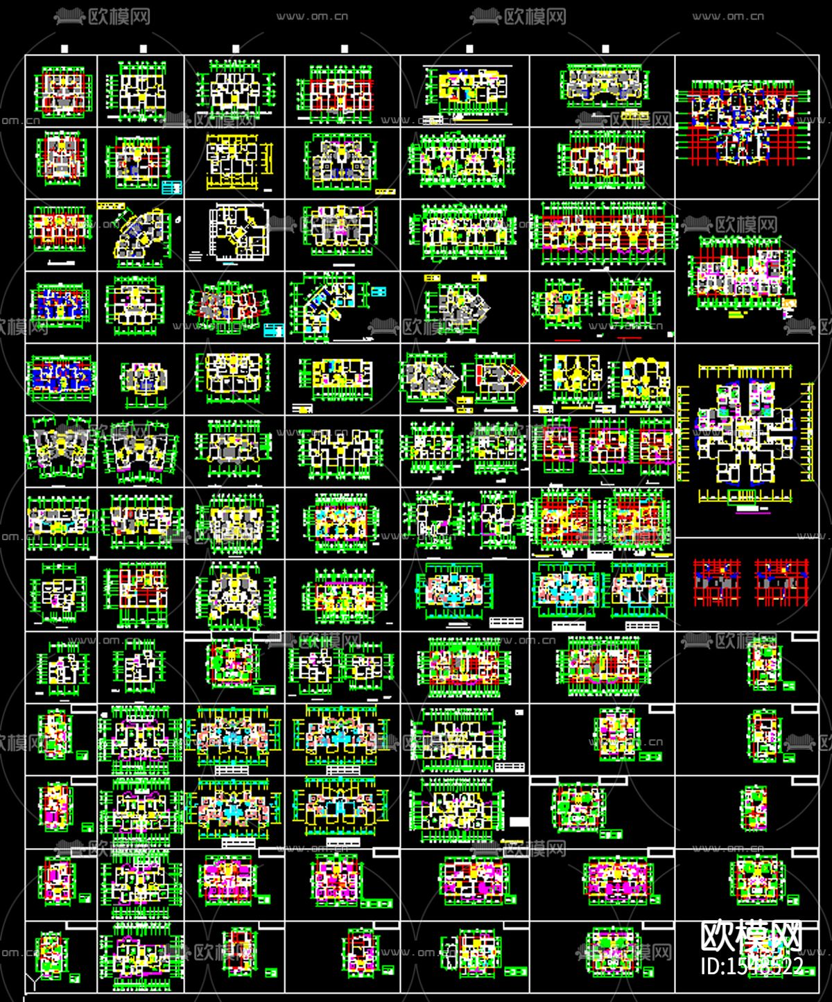 百余种住宅户形平面cad图库下载（渲染图1）
