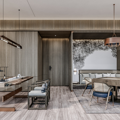  新中式茶室棋牌室su模型 