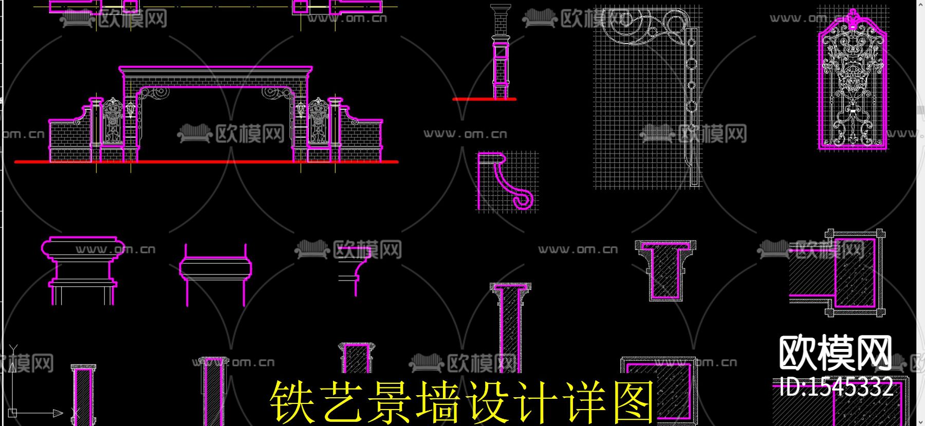 铁艺景墙cad施工图下载