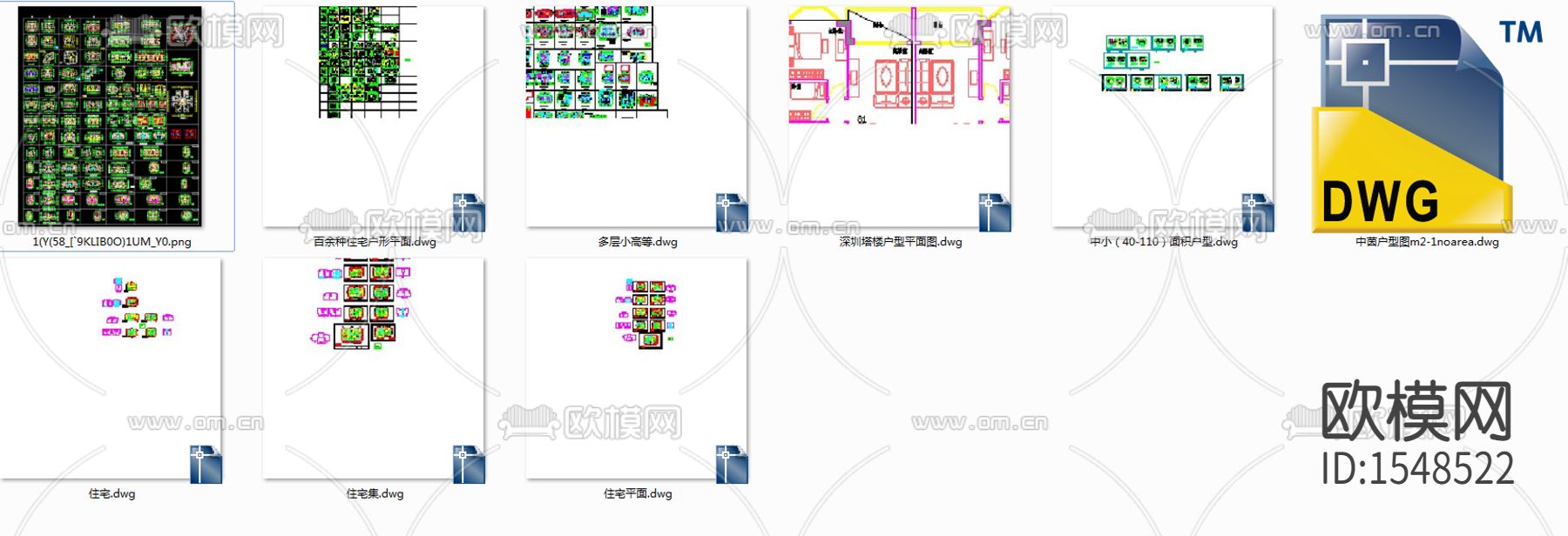 百余种住宅户形平面cad图库下载（渲染图2）