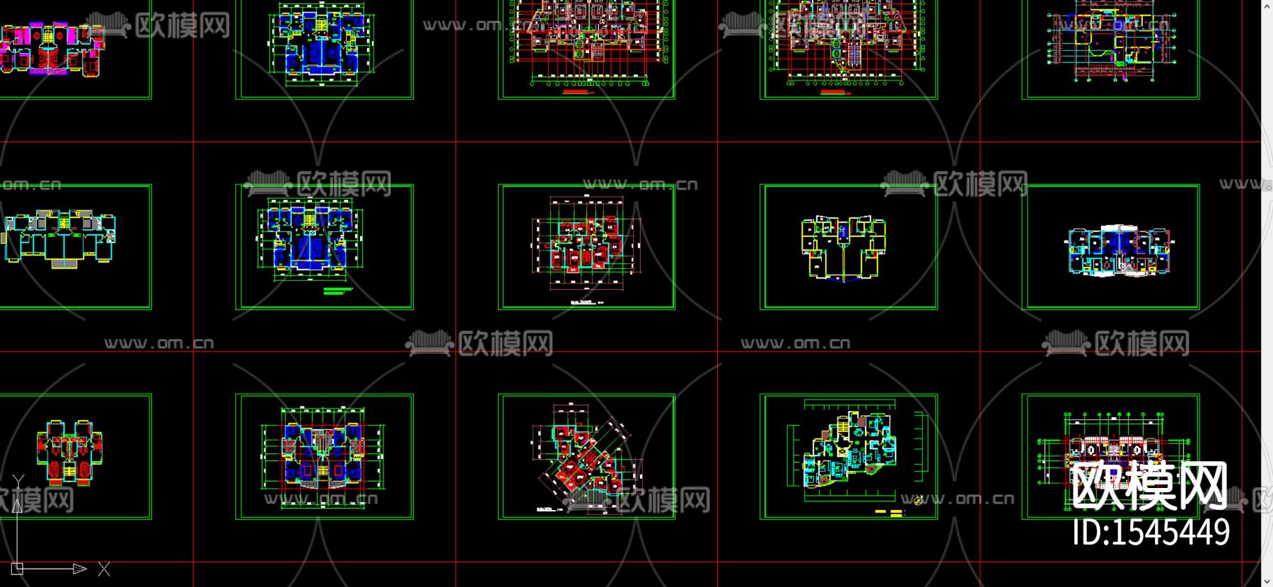 一梯2户建筑户型平面cad图库下载（渲染图2）