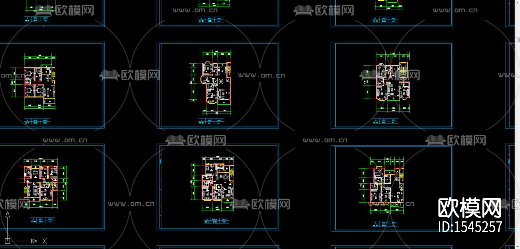 三房两厅建筑户型cad施工图下载（渲染图2）