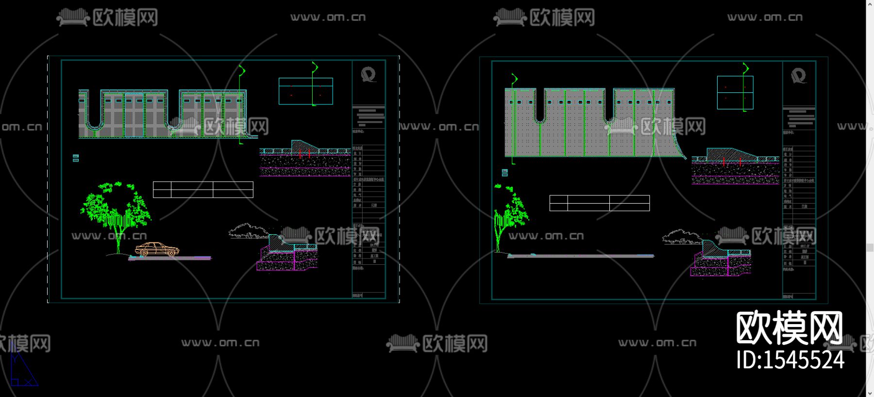 园林标准生态停车场cad施工图下载（渲染图3）