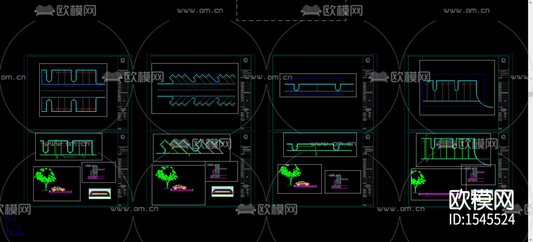园林标准生态停车场cad施工图下载（渲染图1）