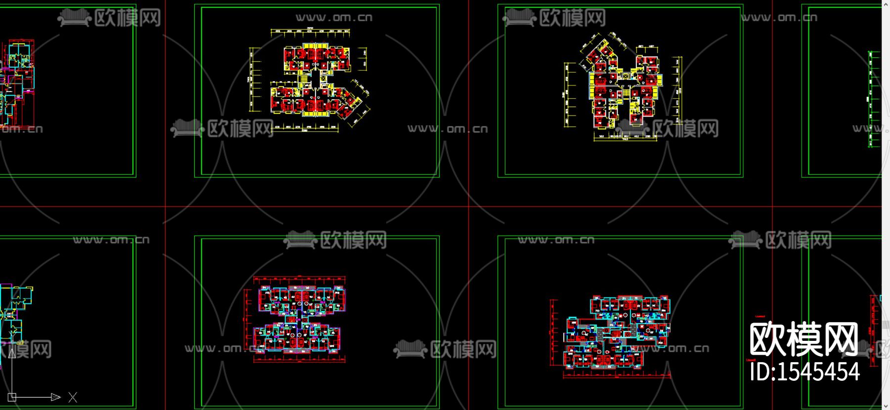 一梯四户建筑户型平面cad图库下载（渲染图3）