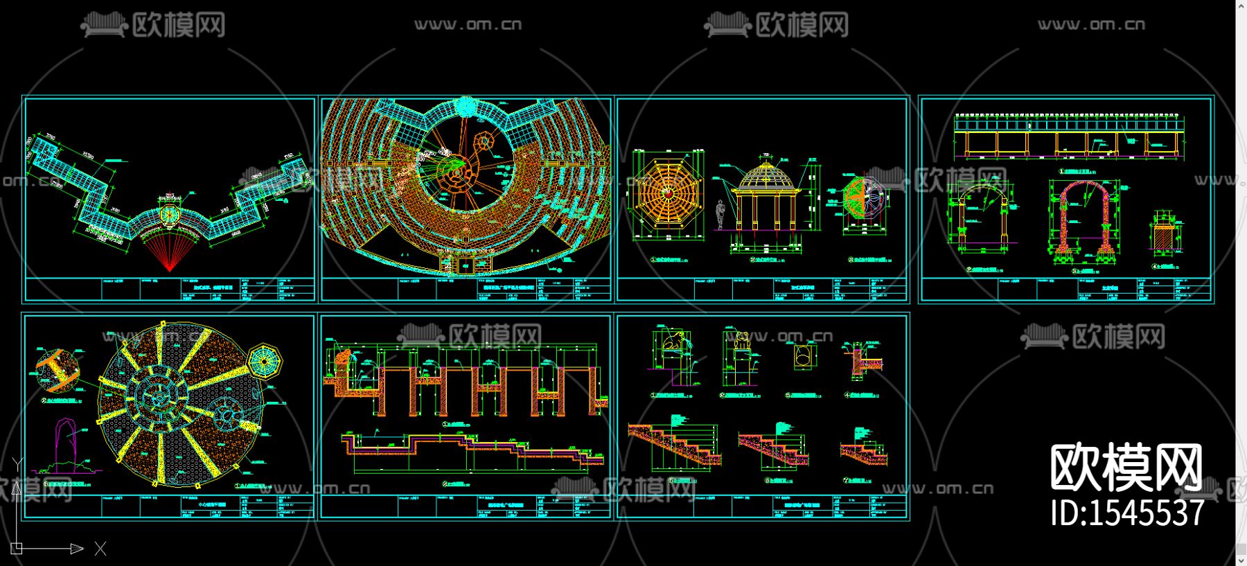 圆形活动广场cad施工图下载（渲染图1）