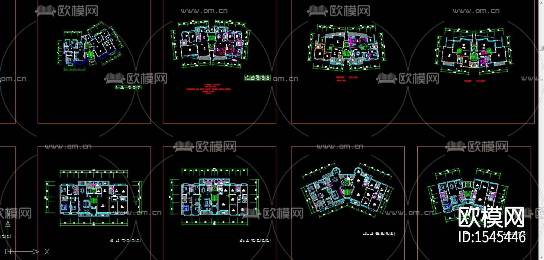 一梯两户住宅建筑户型平面cad图库