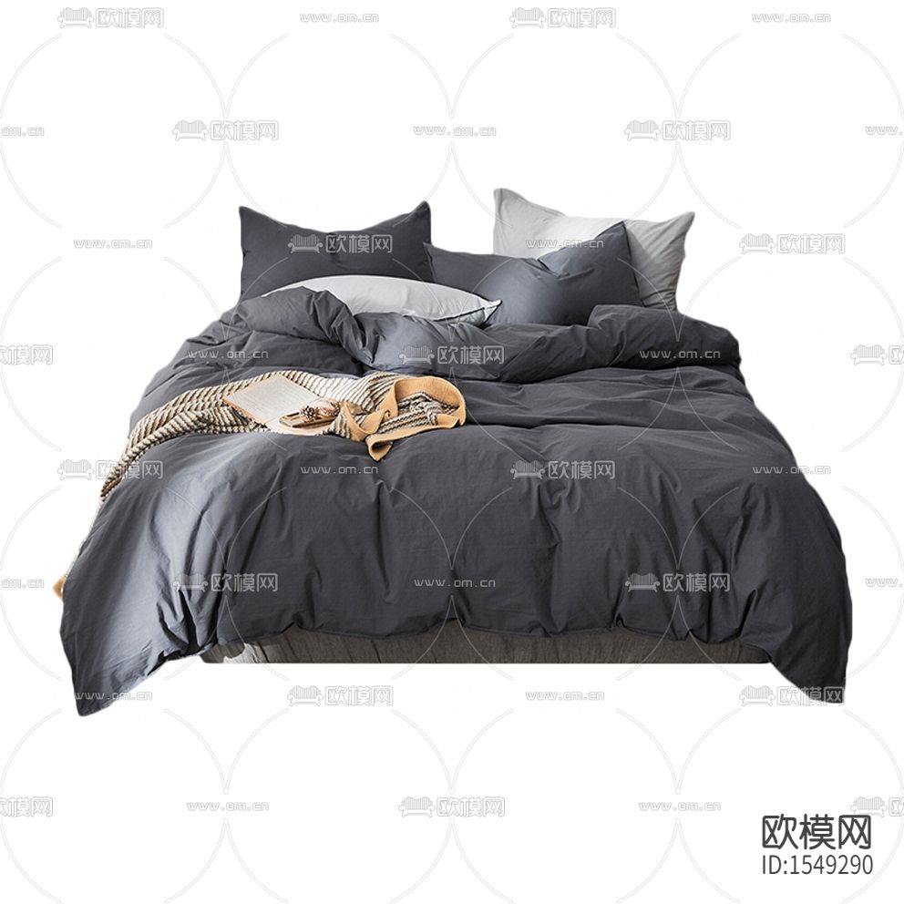现代简约灰蓝色布艺床品