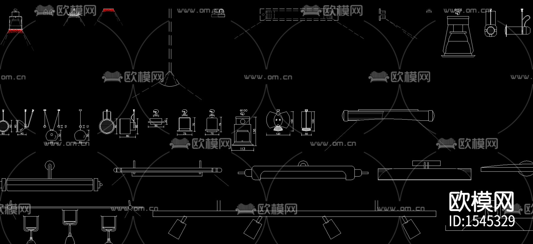 天花筒灯射灯剖面图块下载（渲染图2）