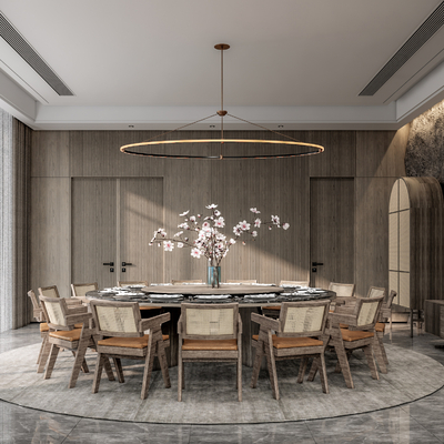 新中式酒店包厢su模型