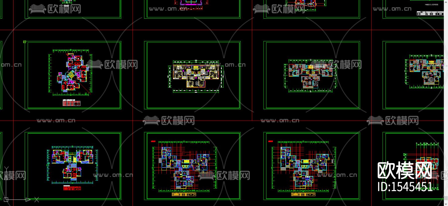 一梯三户建筑户型平面cad图库下载（渲染图3）