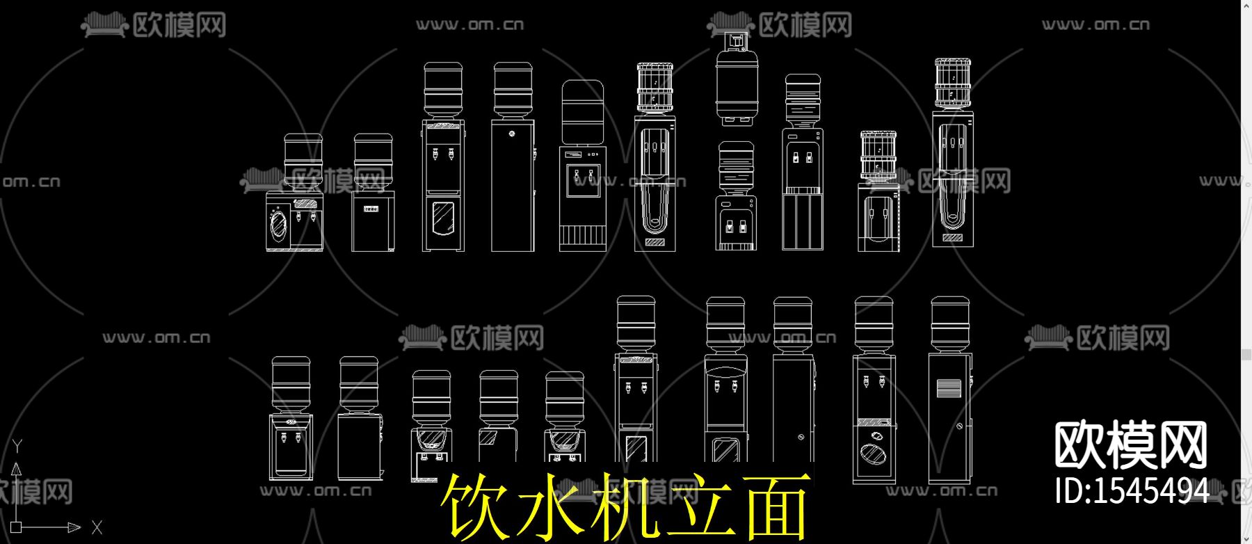 饮水机立面cad图库