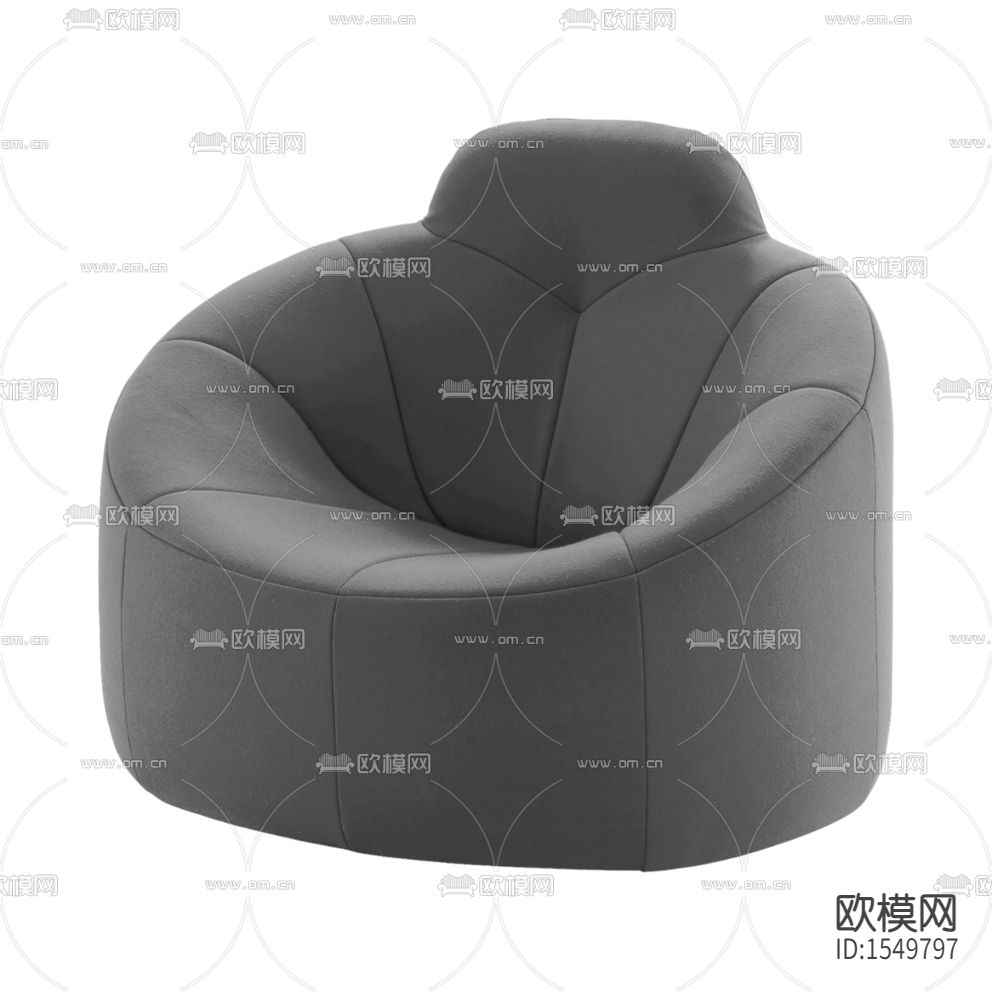 现代简约灰色布艺单人沙发