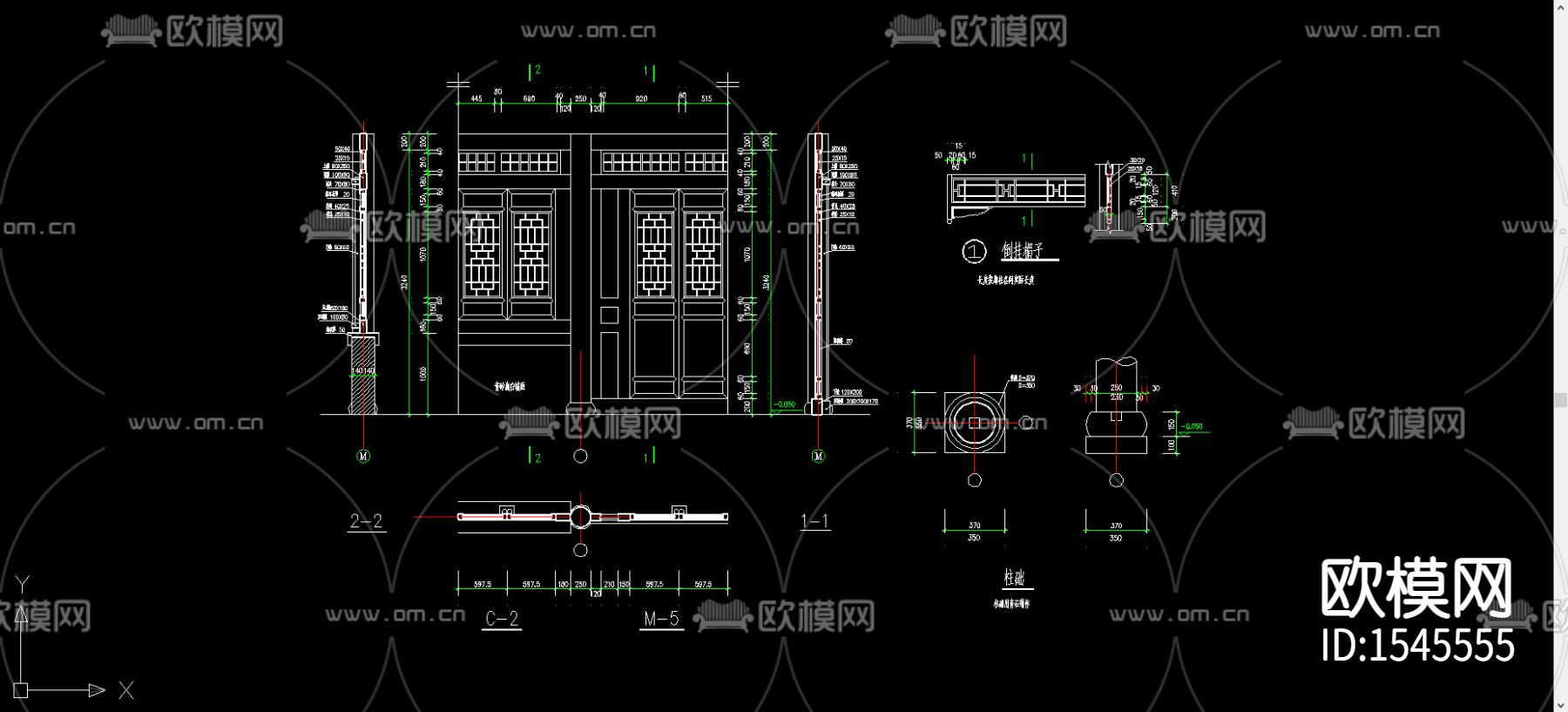 中式建筑构件cad图库下载（渲染图4）