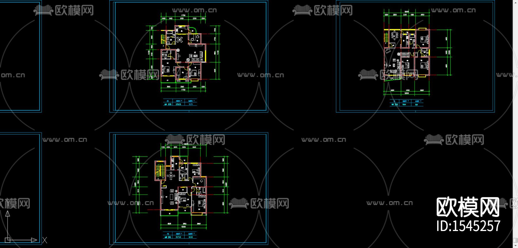 三房两厅建筑户型cad施工图下载（渲染图3）