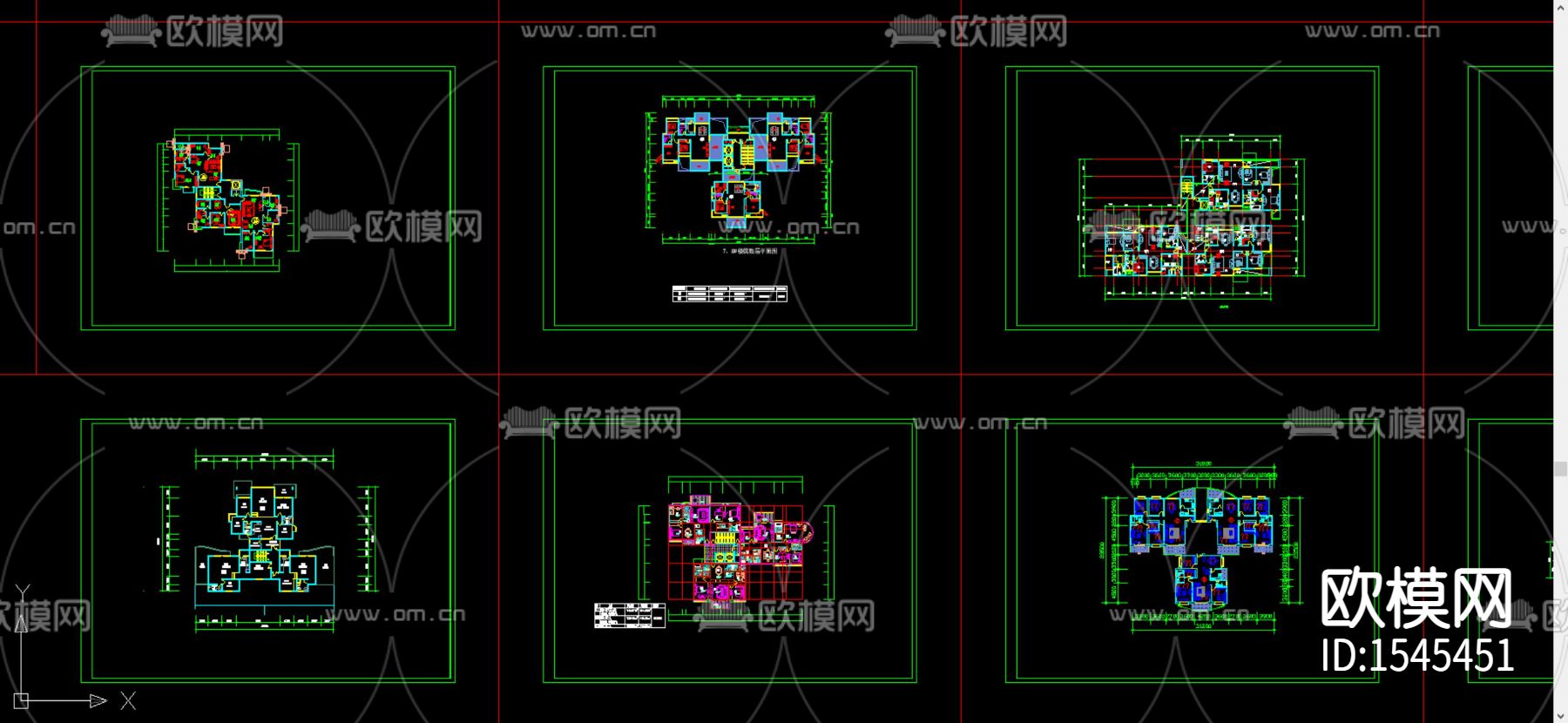 一梯三户建筑户型平面cad图库下载（渲染图2）