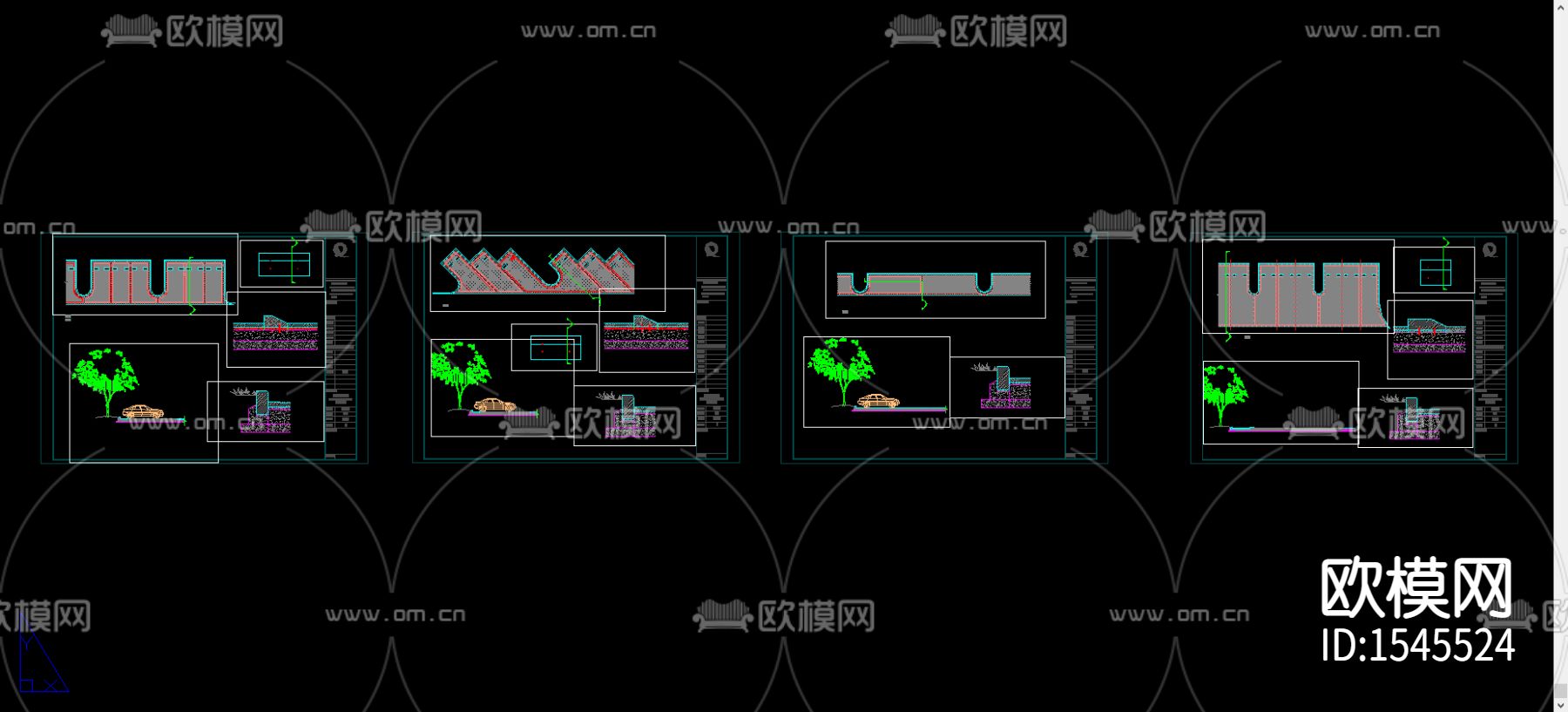 园林标准生态停车场cad施工图下载（渲染图2）