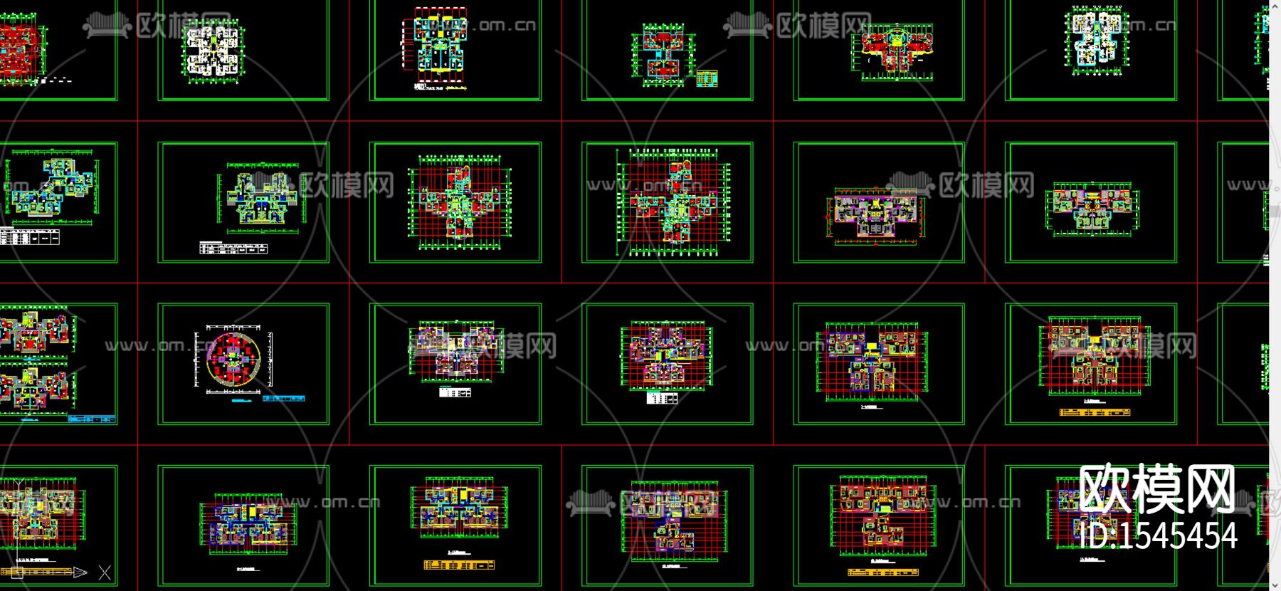 一梯四户建筑户型平面cad图库下载（渲染图2）