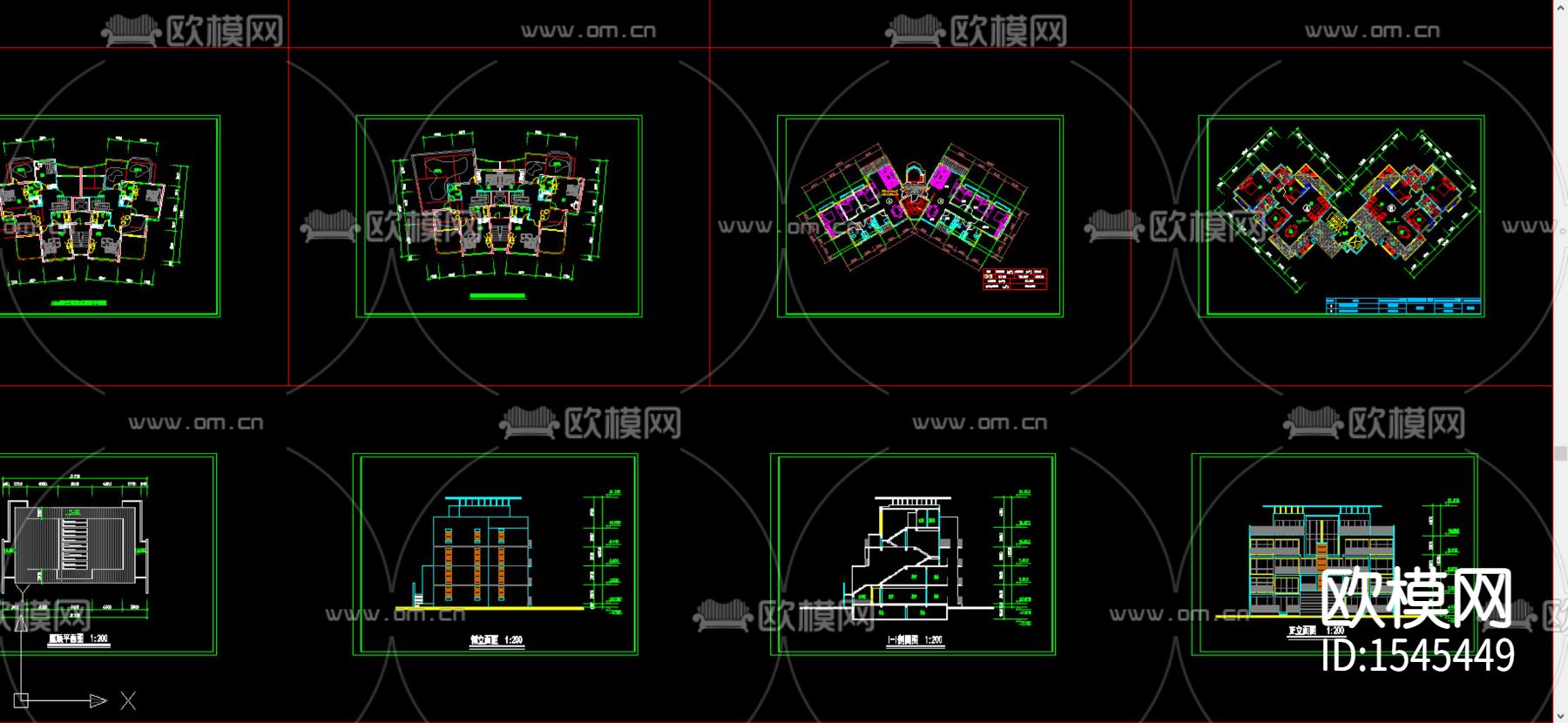 一梯2户建筑户型平面cad图库下载（渲染图3）