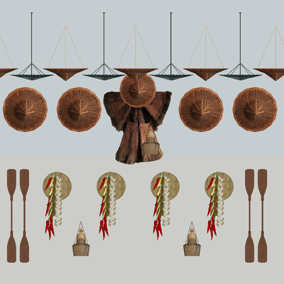  中式传统乡村农具su模型 